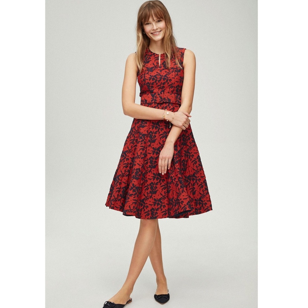 CAROLINA HERRERA Belted Floral Print Jacquard Dres